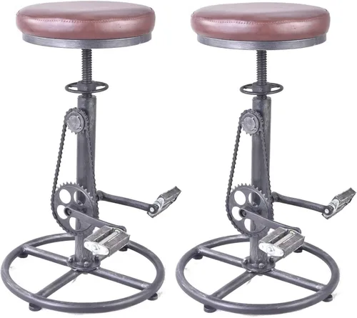 Vista 11 de Topower Taburete de bar vintage para bricolaje, cadena de bicicleta, pedal de hierro, retro, industrial, altura ajustable, diseño de rueda