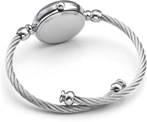 Vista 3 de Top Plaza Reloj de pulsera analógico de cuarzo para mujer, elegante, de acero inoxidable, con números arábigos, para vestir