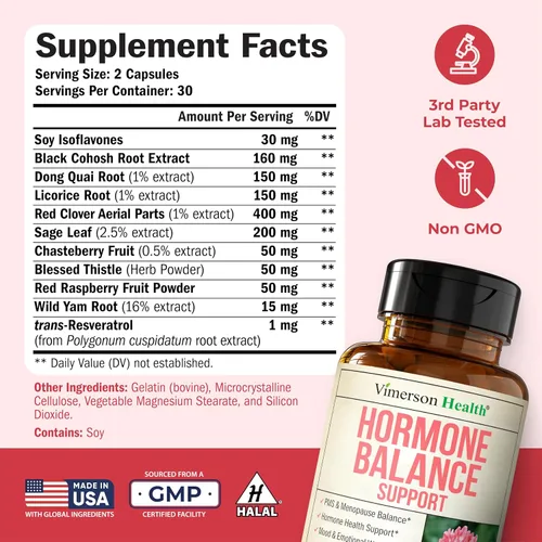 Vista 3 de Harmonía hormonal para mujeres con cohosh negro, Dong Quai y trébol rojo - Equilibrio hormonal natural para mujeres de todas las edades - Apoya