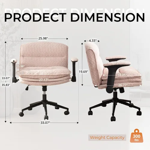 Vista 2 de Dowinx Silla cruzada con brazos y ruedas abatibles ajustables, cómodo sillón ergonómico de escritorio de oficina con cojines de 3 capas, silla