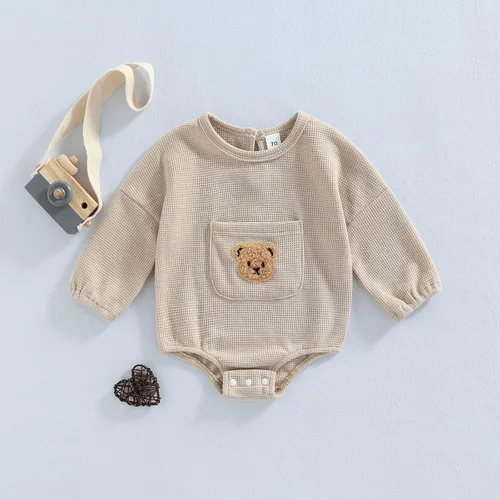 Vista 2 de Douhoow Linda sudadera para bebé, mameluco de punto gofre, ropa de bebé, niña, niño, otoño e invierno
