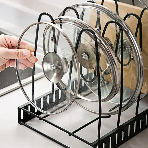 Vista 4 de Organizador ajustable para ollas y sartenes para armario de cocina, 8 niveles, organizador de ollas y sartenes, soporte de tapa expandible