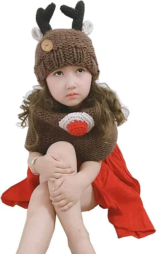 Vista 5 de Sumolux - Gorros tejidos cálidos de invierno y otoño para niños con capucha, diseño de animales, zorro