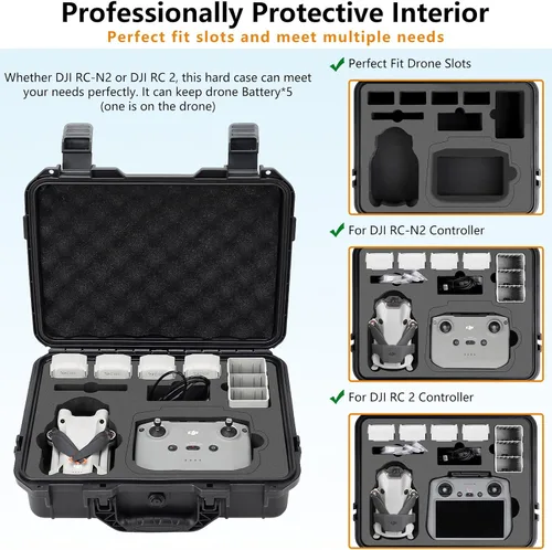 Vista 4 de Funda rígida para DJI Mini 4 Pro, funda de transporte impermeable con correa para todos los accesorios DJI Mini 4 Pro Fly More Combo Drone