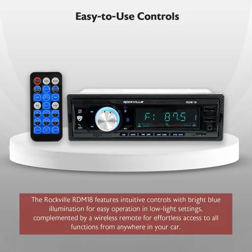 Vista 3 de Rockville RDM18 V2 - Receptor de automóvil de medios digitales en el salpicadero, 50 W, 4 canales, Bluetooth, AM/FM, MP3, USB/SD