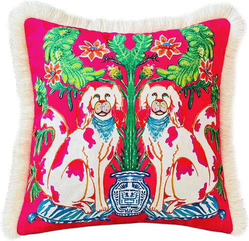Vista 14 de Funda de almohada con patrón de leopardo, funda de almohada de terciopelo única, cojín de borla azul, almohada decorativa para decoración del hogar