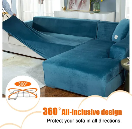 Vista 4 de LiveGo Fundas para sofá modular, 2 fundas de sofá en forma de L, fundas suaves para muebles con 4 fundas de almohada tipo L, fundas elásticas