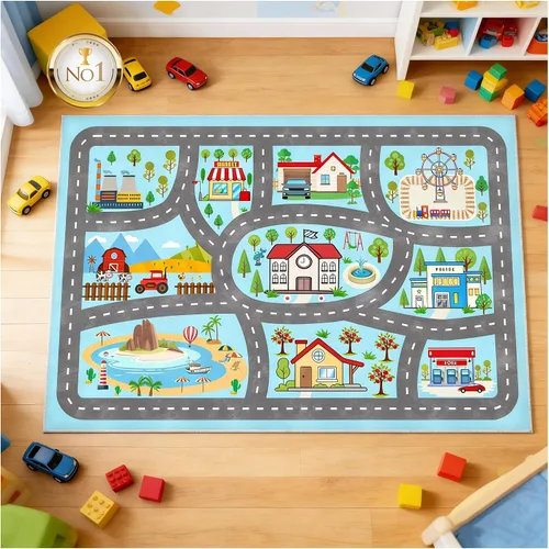 Vista 6 de Alfombra para niños, alfombra de coche para niños, tapete de juego, alfombra para coches de juguete para sala de juegos, aula, habitación de niños