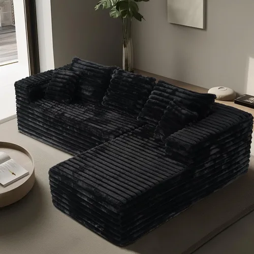 Vista 13 de Sofás seccionales negros para sala de estar, sofá sin estructura rígida con chaise en forma de L, sofá modular en caja con asiento profundo,