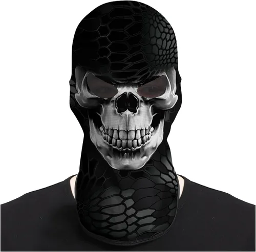 Vista 12 de Obacle Máscara de calavera para Halloween, fantasma, máscara de cara completa, pasamontañas aterradoras, disfraz de cosplay Cara de bandera