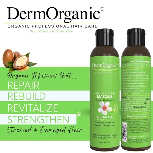 Vista 2 de DermOrganic Mascarilla reparadora del cabello, 70% orgánica, reconstructor de acondicionamiento profundo, reconstruye naturalmente el cabello