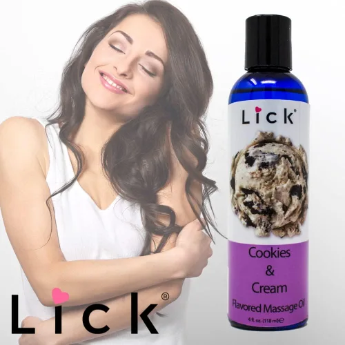 Vista 4 de Lick Aceite de masaje con sabor a galletas y crema, aceite de masaje comestible de postre cremoso con aceite de almendras dulces y vitamina E