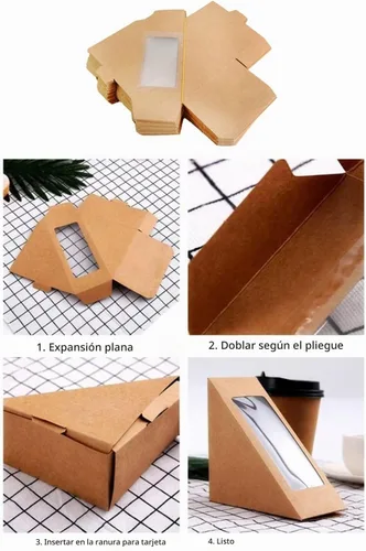 Vista 7 de Cajas de papel sándwich de 100 piezas, caja para llevar ecológica de cuña de sándwich