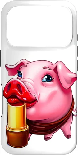 Vista 30 de Funda para iPhone 17 con lápiz labial para niñas en un cerdo