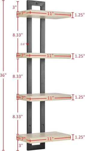 Vista 3 de Soporte de escalera delgado de 4 niveles Estantes de pared con marco de metal flotante