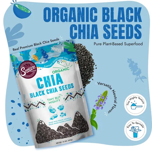 Vista 3 de Suncore Foods Semillas orgánicas de chía negra, 15 onzas, superalimentos, sin gluten
