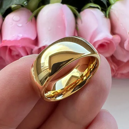 Vista 5 de TUTISS Anillos de tungsteno dorados de 0.157in, 0.236in, 0.315in, 0.394in, anillos de boda para hombres y mujeres, anillos de compromiso abovedados
