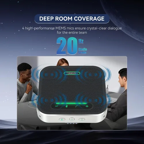 Vista 3 de TONGVEO Altavoz de conferencia Bluetooth con micrófono, AI Cancelación de ruido USB/Altavoz inalámbrico para PC, 4 micrófonos 360 ° de captación