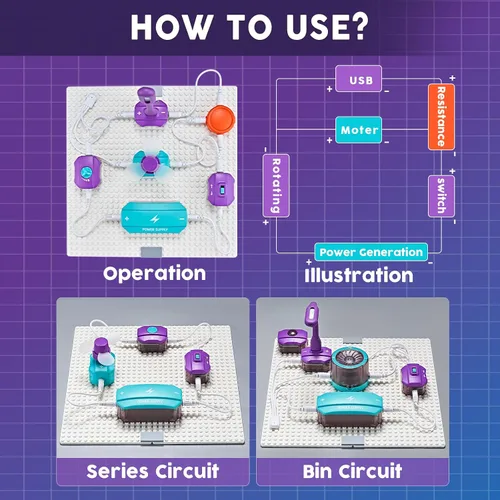 Vista 4 de VATOS Circuito científico para niños, kit de exploración electrónica de bricolaje de 53 piezas con más de 150 proyectos, kit de placa de circuito