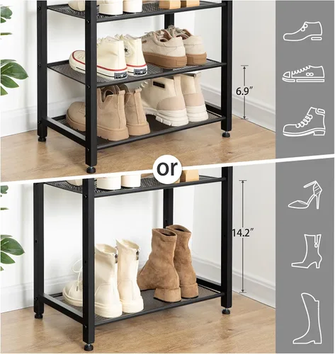 Vista 4 de HOOBRO Zapatero de 8 niveles, almacenamiento de zapatos de gran capacidad para 14 a 16 pares, estante de zapatos de metal resistente para entrada