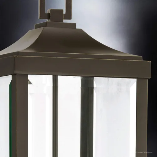 Vista 4 de Urban Ambiance Lámpara colgante colonial de lujo para exteriores, tamaño grande: 23-3/4" x 9-1/2", con elementos estilo granja, acabado de bronce