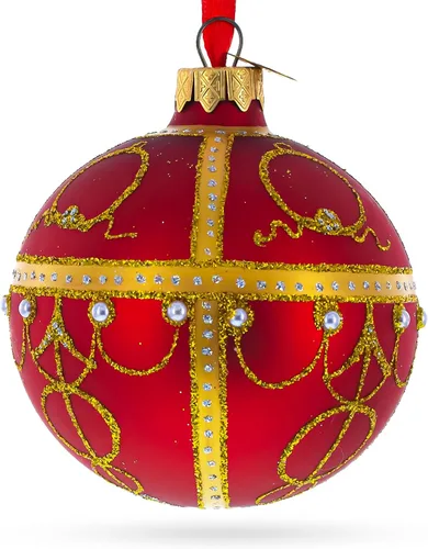 Vista 2 de 1895 Rosebud Royal Egg - Adorno de Navidad con bola de cristal rojo, 3,25 pulgadas