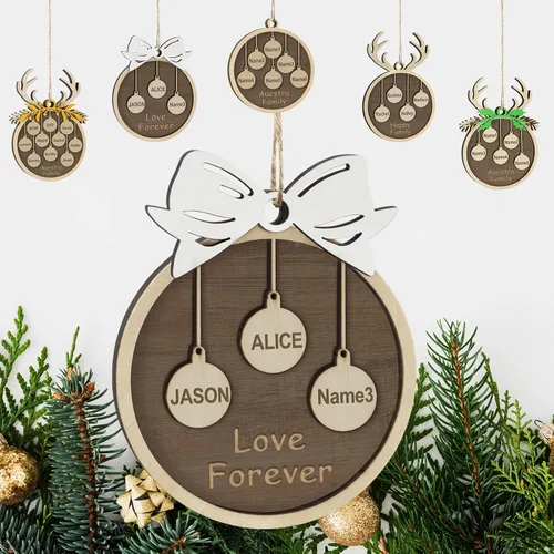 Vista 9 de Adornos de Navidad personalizados familiares de 1, 2, 3, 4, 5, 6, 7, 8, 9, 10, adornos de madera personalizados, decoraciones de Navidad, regalos