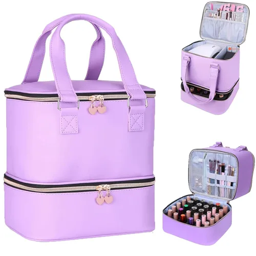 Vista 17 de FCQQYWZ Organizador de esmalte de uñas con 2 fundas desmontables con capacidad para 60 botellas y lámpara de uñas, organizadores de uñas portátiles