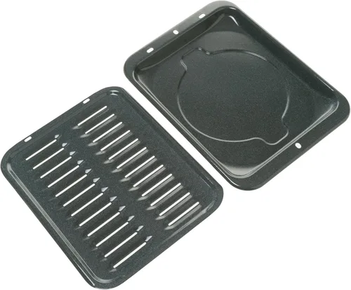 Vista 9 de Sartén universal para asar con estante para horno, sartén antiadherente, 2 piezas de acero al carbono recubierto de porcelana negra, apto