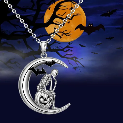 Vista 5 de Flamingo Necklace Halloween Skeleton Cat Necklace Turtle Axolotl Hummingbird Necklaces for Women 925 Sterling Silver Cute Animal Jewelry Christmas