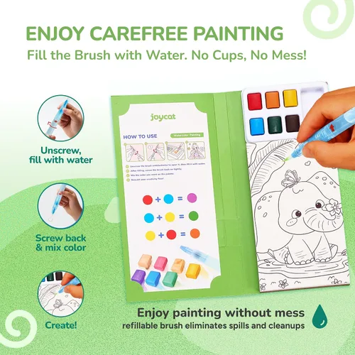 Vista 2 de JoyCat Paquete de 2 libros de pintura de bolsillo con agua para colorear para niños, juego de juguetes de actividades de arte y manualidades, kit