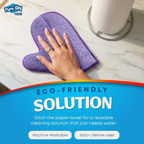 Vista 7 de persik Pure-Sky - Guante de limpieza de microfibra Ultra – Just Add Water No necesita detergentes – 2 en 1, combinación para vidrio y multiusos
