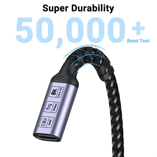Vista 5 de Cable de extensión USB C de 1.5 pies (2 paquetes/240 W/40 Gbps/8K), cable extensor corto USB 4.0, transferencia de datos de alta velocidad de 40
