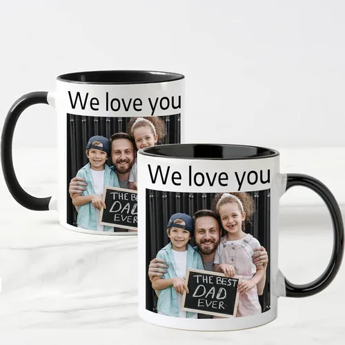 Vista 2 de OELTTG Tazas de café novedosas, taza personalizada con nombre y logotipo de texto fotográfico, taza personalizada de 11 onzas en ambos lados