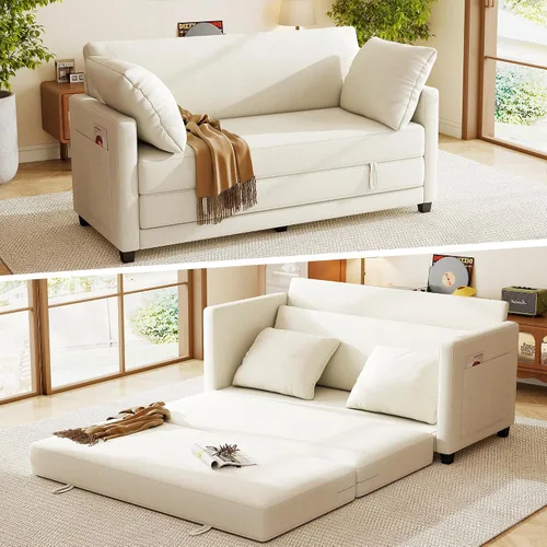 Vista 15 de Sofá cama loveseat de 51 pulgadas, sofá cama convertible de chenilla para espacios pequeños, sofá cama plegable con asiento profundo, 2 almohadas
