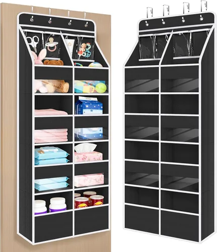 Vista 10 de Univivi Organizador para colgar sobre la puerta con 5 estantes de tela, organizador de almacenamiento para puerta con 4 bolsillos grandes y 3