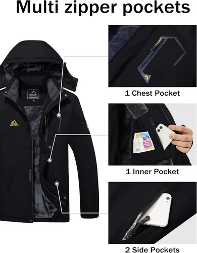 Vista 5 de MAGCOMSEN - Chaqueta de invierno para hombre, impermeable, abrigada, con forro polar y múltiples bolsillos