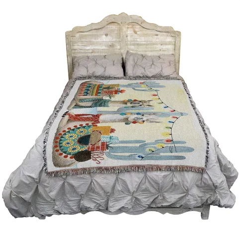 Vista 2 de Pure Country Weavers - Cobija con flecos de algodón, tejida, 72 x 54, flores de Navidad, fabricada en EE.UU.