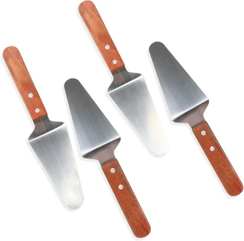 Vista 8 de Juego de 4 piezas para cortar pasteles para boda, con 2 cuchillos y 2 servidores, mango de madera y cortador de pastel de acero inoxidable