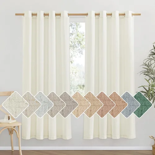 Vista 145 de NICETOWN - Cortinas de lino angora para ventana de cocina sobre el fregadero, con ojales, lino grueso angora, tratamientos cortos para ventanas