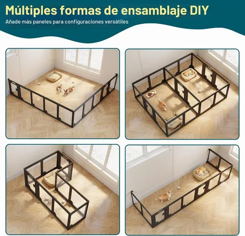 Vista 6 de Albott - Corralito acrílico transparente para perros para interiores, negro