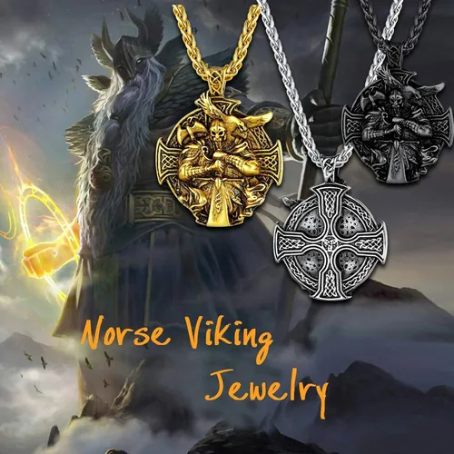 Vista 3 de U7 Wiccan Necklace Pagan Pendant Men Women Stainless SteelBlack18K Gold Plated PentagramNorse VikingRaven Occult Necklaces