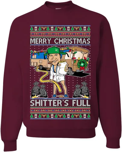 Vista 36 de Wild Bobby Sudadera con gráfico de cuello redondo con texto en inglés "Merry Christmas Shitter's Full Funny Ugly Christmas" Negro (black Hoodie)