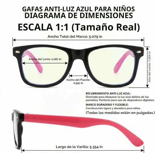Vista 2 de Lentes rectangulares digitales con bloqueo de luz azul para niños y niñas de 5 a 12 años Negro
