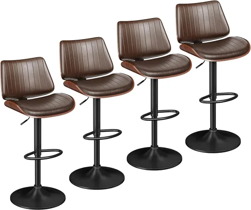 Vista 30 de YaFiti Taburetes de bar ajustables, modernas sillas giratorias de piel sintética con respaldo, taburetes de isla de cocina sin brazos, color negro
