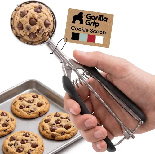 Vista 12 de GORILLA GRIP Cuchara para galletas de acero inoxidable sin BPA, cuchara #60 de 1 cucharada, mango de agarre suave, fácil liberación de alimentos