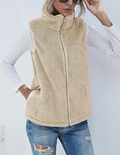 Vista 4 de LOMON Womens Fuzzy Sherpa Fleece Jacket Lightweight Vest Cozy Sleeveless Cardigan Zipper Waistcoat Outerwear with Pocket