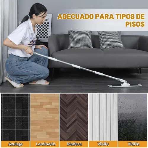 Vista 5 de Trapeador plano de microfibra para limpieza de pisos, base de aluminio de 18 pulgadas (17.7 pulgadas/17.7 in), mango ajustable de acero inoxidable