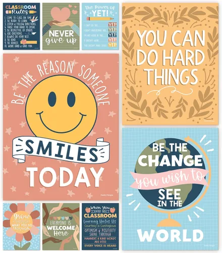 Vista 11 de Hadley Designs Póster motivacional para decoración de aula, 9 pósteres de aula de mentalidad de crecimiento, decoración de pared inspiradora