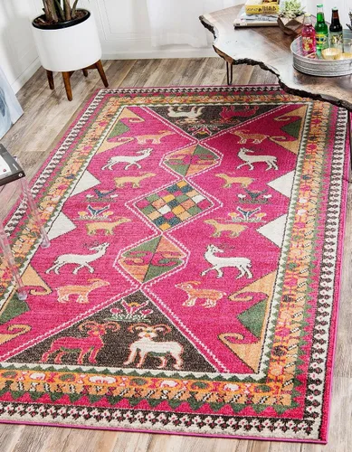 Vista 12 de Unique Loom Sedona Collection Southwestern, borde, sobreteñida, animales, tribal, alfombra de área abstracta, 2 pies 2 pulgadas x 6 pies 7 pulgadas